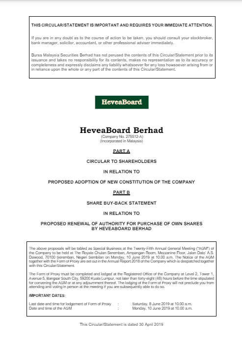Circular and Statement