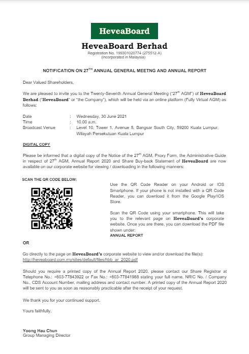 Notification of 2020 Annual Report