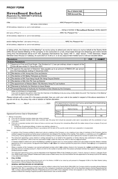 Proxy Form-29th AGM
